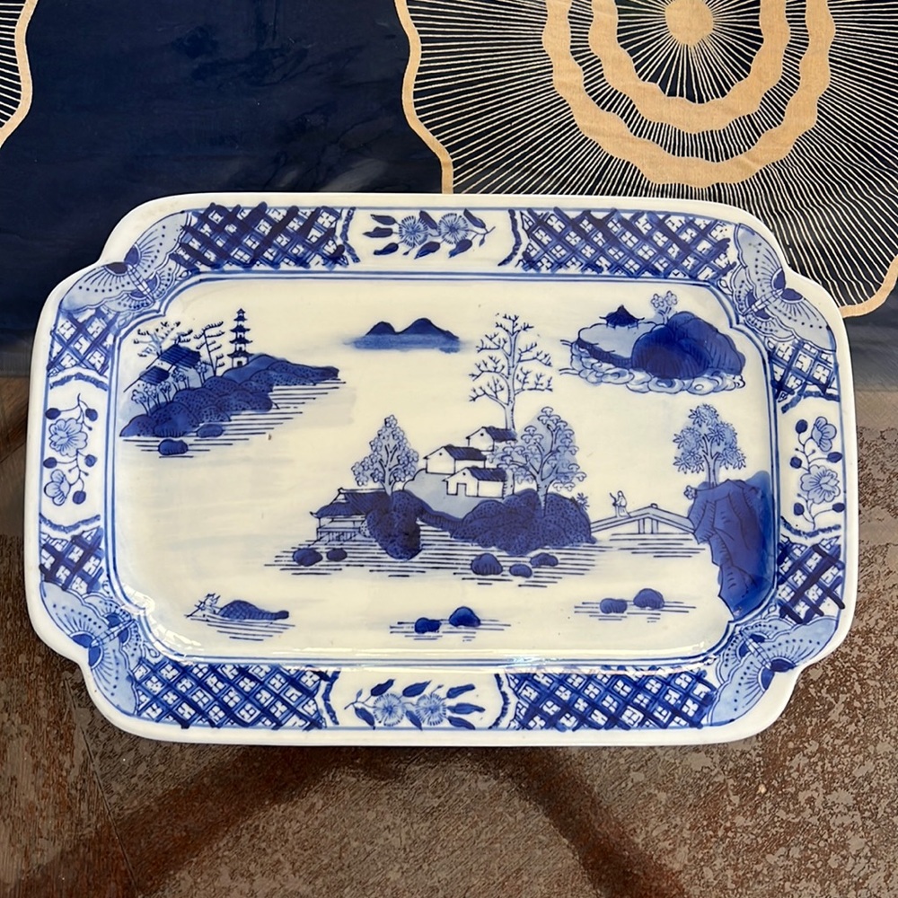 Vintage 
Chinese Qianlong Serving Platter/ Blue and White